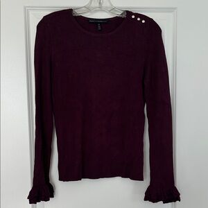 White House Black Market Deep Burgundy Blouse with Ruffle Cuffs